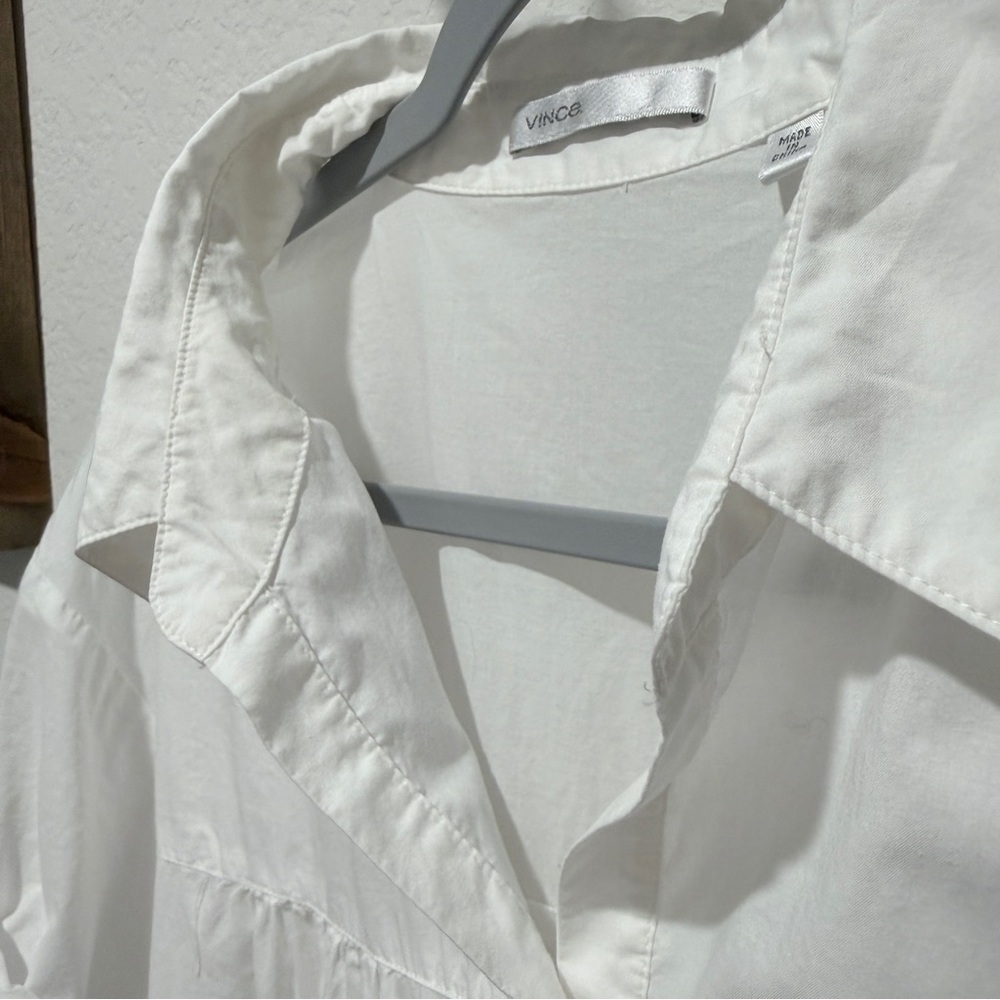 Vince Crisp White Collared Short Roll Sleeve Feminine Button Up Shirt Size Large - Picture 5 of 7